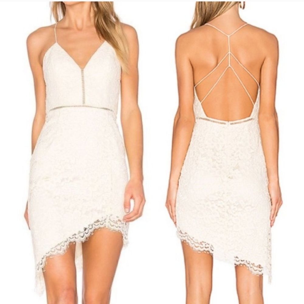 NBD x Revolve Only Yours Lace Mini Asymmetrical Dress Cream Size S